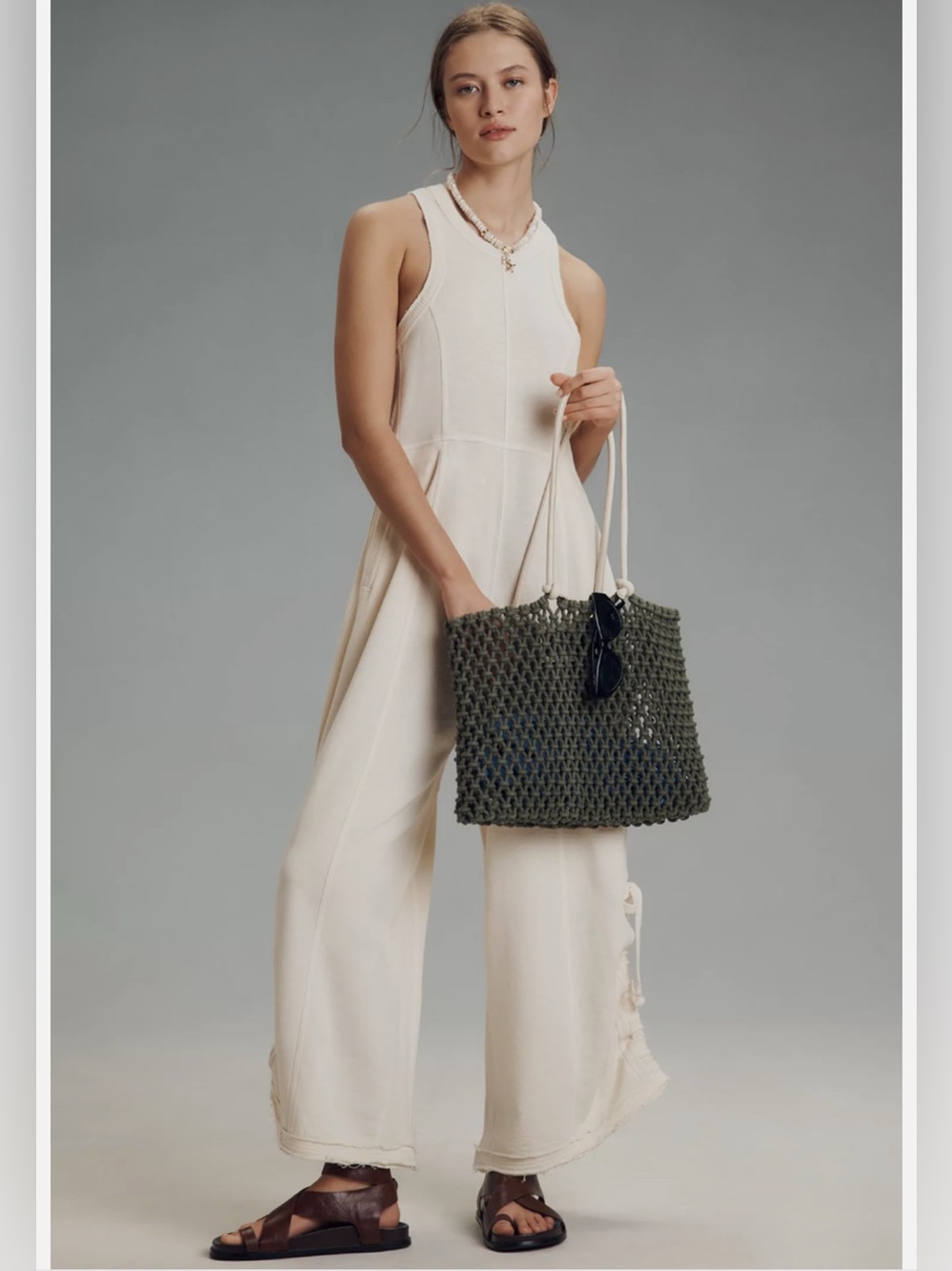 Anthropologie Daily Practice wide-leg jumpsuit white sleeveless drawstring - Picture 2 of 12